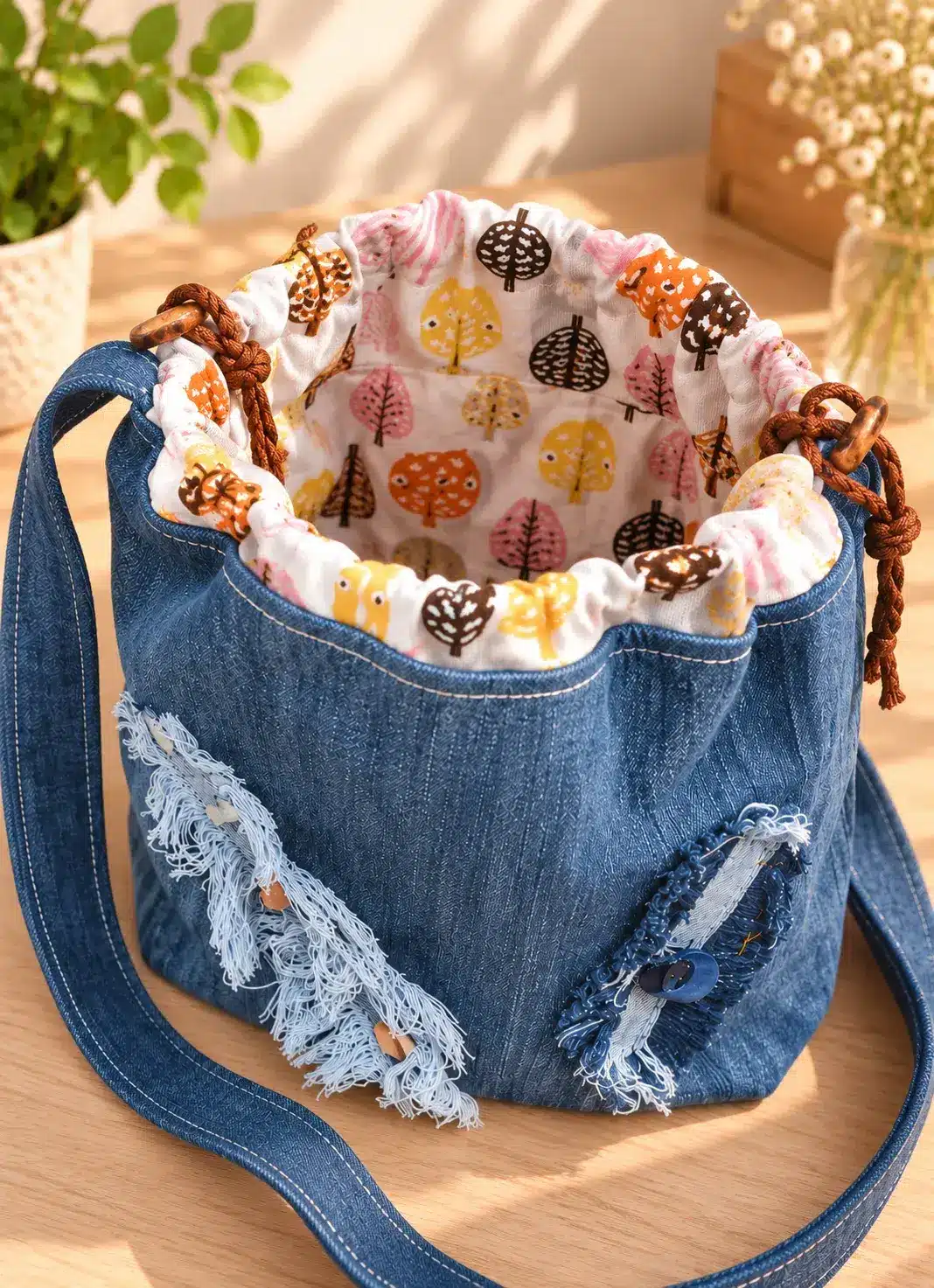 4.-Bolso vaquero con forro de hojas y flores WEB