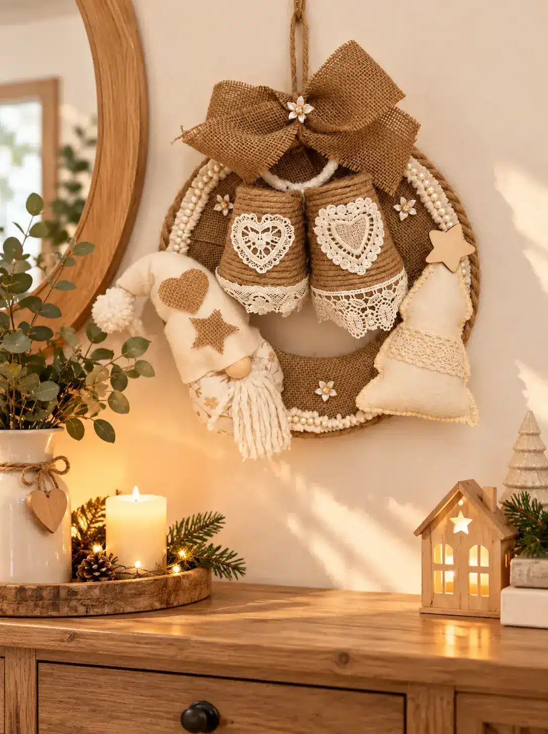 56.-Rincón navideño rústico con corona de yute web